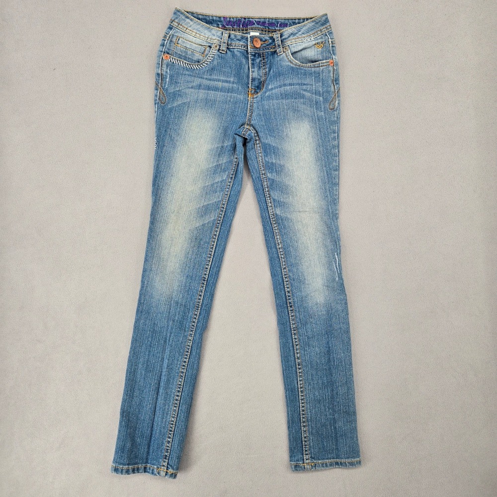 Justice 12R Simply Low Slim Jeans Girls Blue Embroidered Y2K Denim
